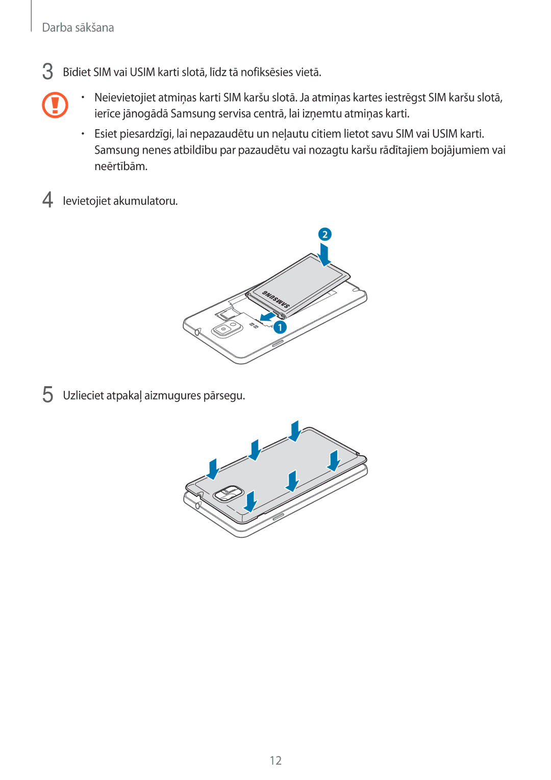 Samsung SM-N9005ZKESEB, SM-N9005ZWESEB, SM-N9005WDESEB manual Bīdiet SIM vai Usim karti slotā, līdz tā nofiksēsies vietā 