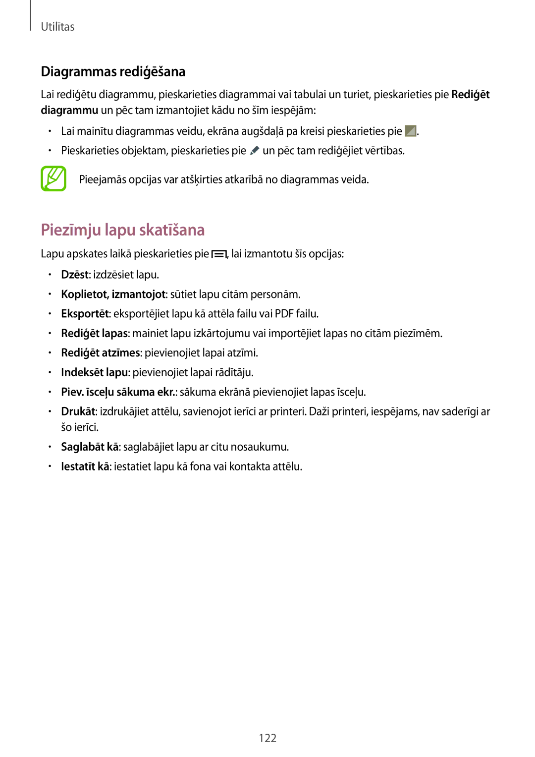 Samsung SM-N9005WDESEB, SM-N9005ZKESEB, SM-N9005ZWESEB manual Piezīmju lapu skatīšana, Diagrammas rediģēšana 