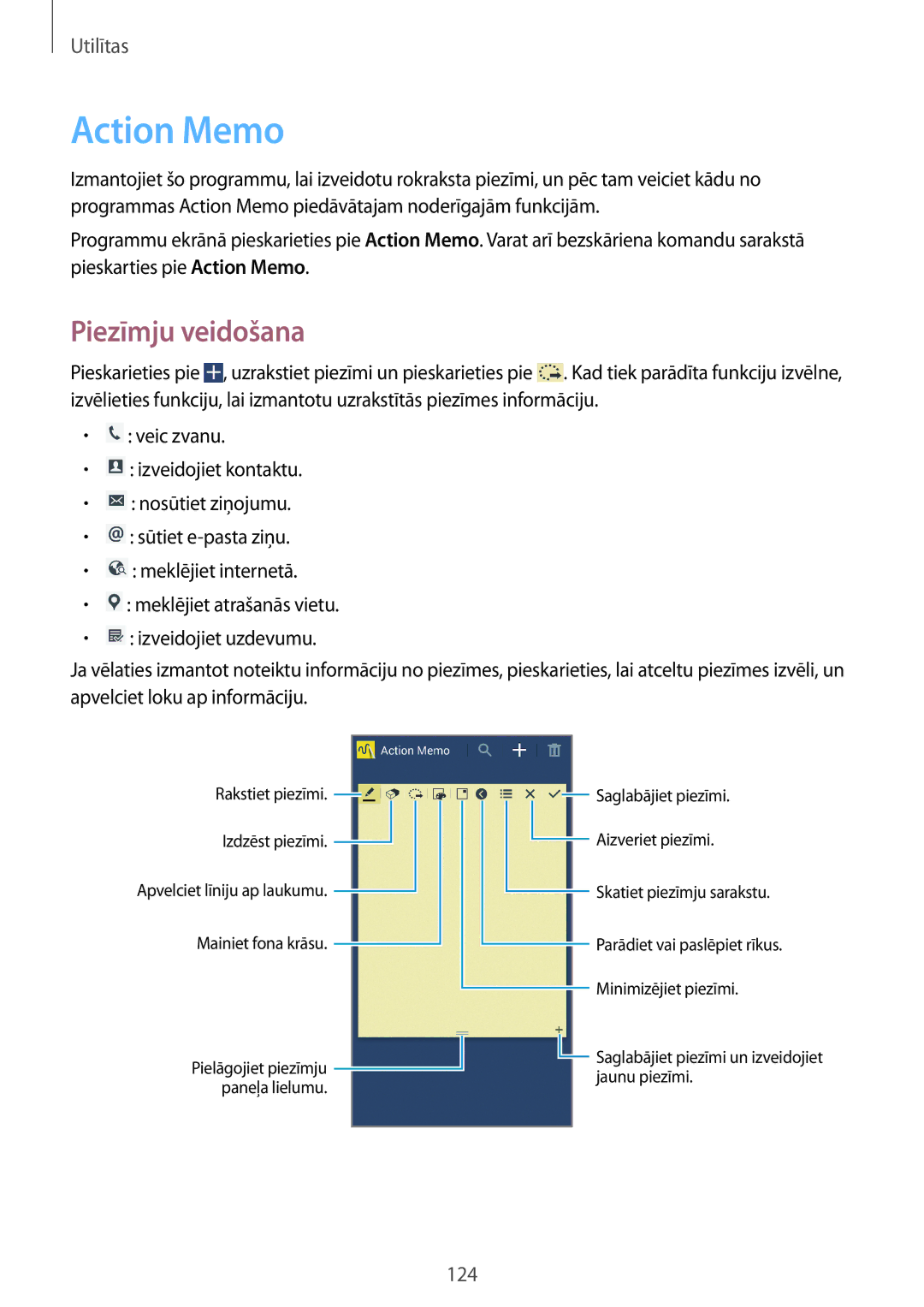 Samsung SM-N9005ZWESEB, SM-N9005ZKESEB, SM-N9005WDESEB manual Action Memo, Piezīmju veidošana 