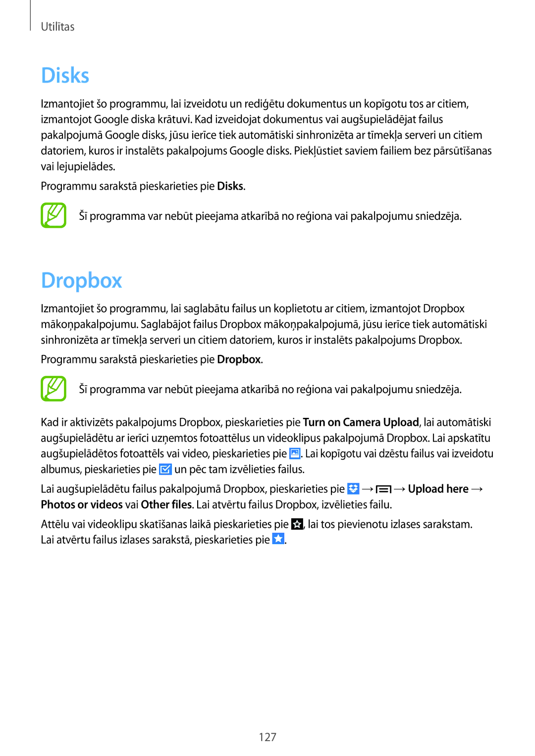 Samsung SM-N9005ZWESEB, SM-N9005ZKESEB, SM-N9005WDESEB manual Disks, Dropbox 