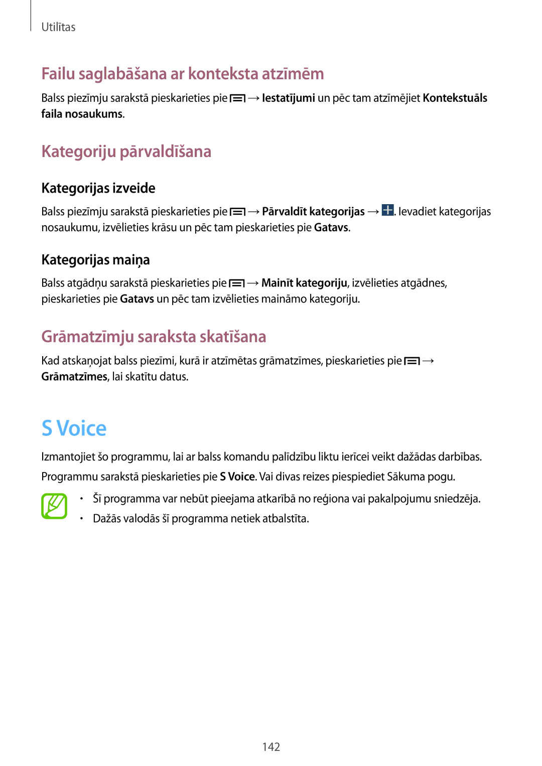 Samsung SM-N9005ZWESEB, SM-N9005ZKESEB manual Voice, Failu saglabāšana ar konteksta atzīmēm, Kategoriju pārvaldīšana 
