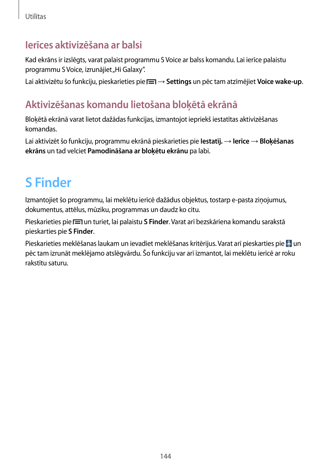 Samsung SM-N9005ZKESEB manual Finder, Ierīces aktivizēšana ar balsi, Aktivizēšanas komandu lietošana bloķētā ekrānā 