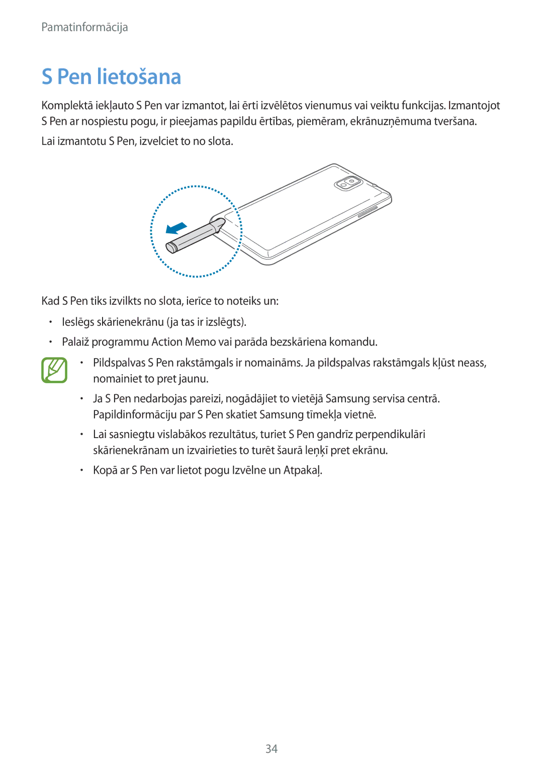 Samsung SM-N9005ZWESEB, SM-N9005ZKESEB, SM-N9005WDESEB manual Pen lietošana 