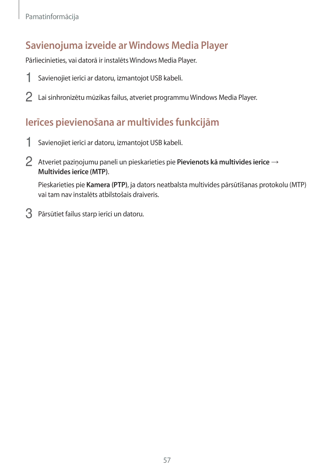 Samsung SM-N9005ZKESEB manual Savienojuma izveide ar Windows Media Player, Ierīces pievienošana ar multivides funkcijām 