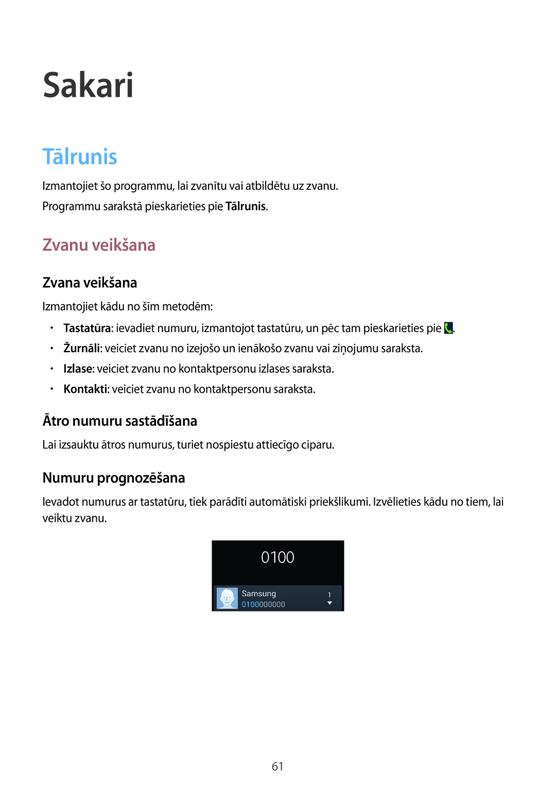 Samsung SM-N9005ZWESEB manual Tālrunis, Zvanu veikšana, Zvana veikšana, Ātro numuru sastādīšana, Numuru prognozēšana 