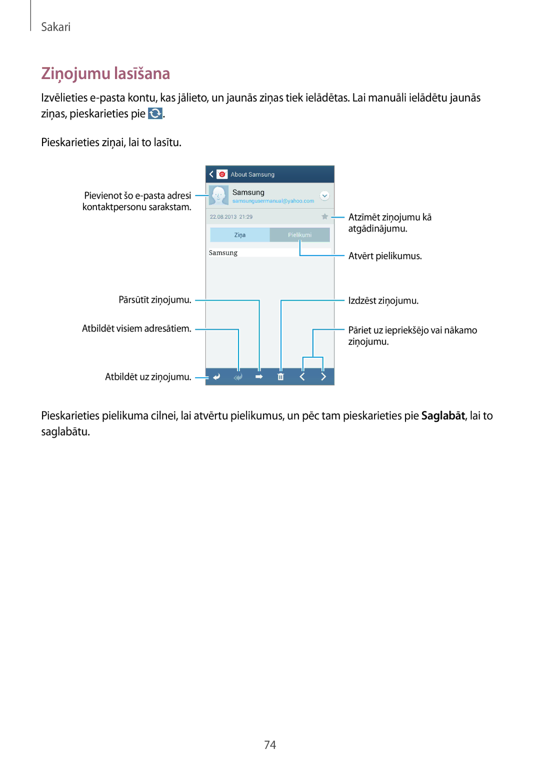 Samsung SM-N9005WDESEB, SM-N9005ZKESEB, SM-N9005ZWESEB manual Ziņojumu lasīšana 