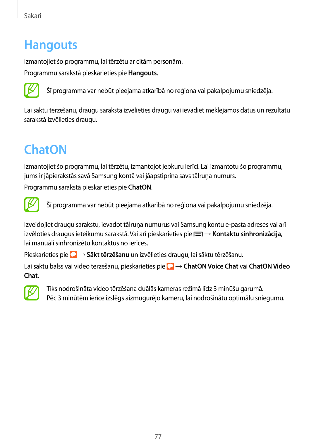 Samsung SM-N9005WDESEB, SM-N9005ZKESEB, SM-N9005ZWESEB manual Hangouts, ChatON 