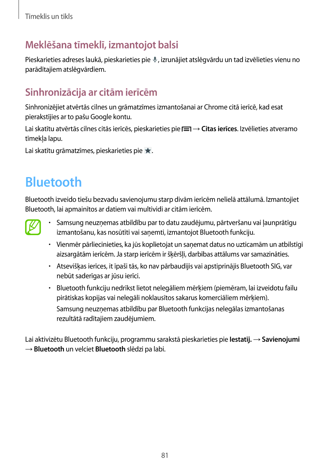 Samsung SM-N9005ZKESEB, SM-N9005ZWESEB Bluetooth, Meklēšana tīmeklī, izmantojot balsi, Sinhronizācija ar citām ierīcēm 