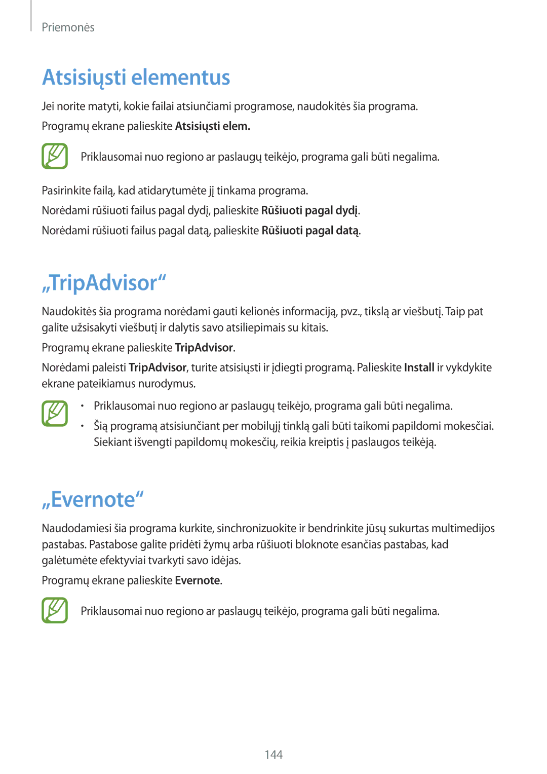 Samsung SM-N9005ZKESEB, SM-N9005ZWESEB, SM-N9005WDESEB manual Atsisiųsti elementus, „TripAdvisor, „Evernote 