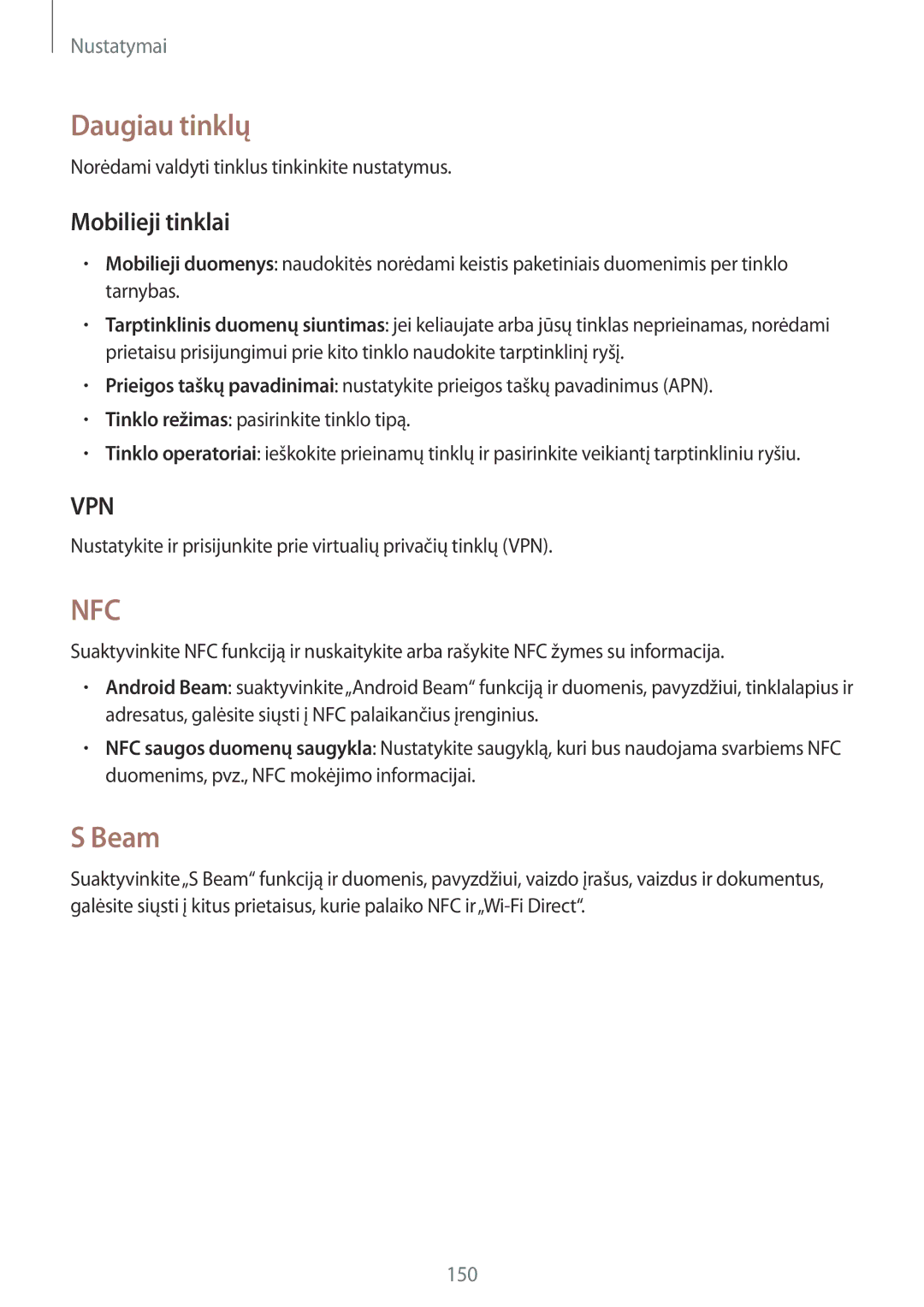 Samsung SM-N9005ZKESEB, SM-N9005ZWESEB, SM-N9005WDESEB manual Daugiau tinklų, Beam, Mobilieji tinklai 