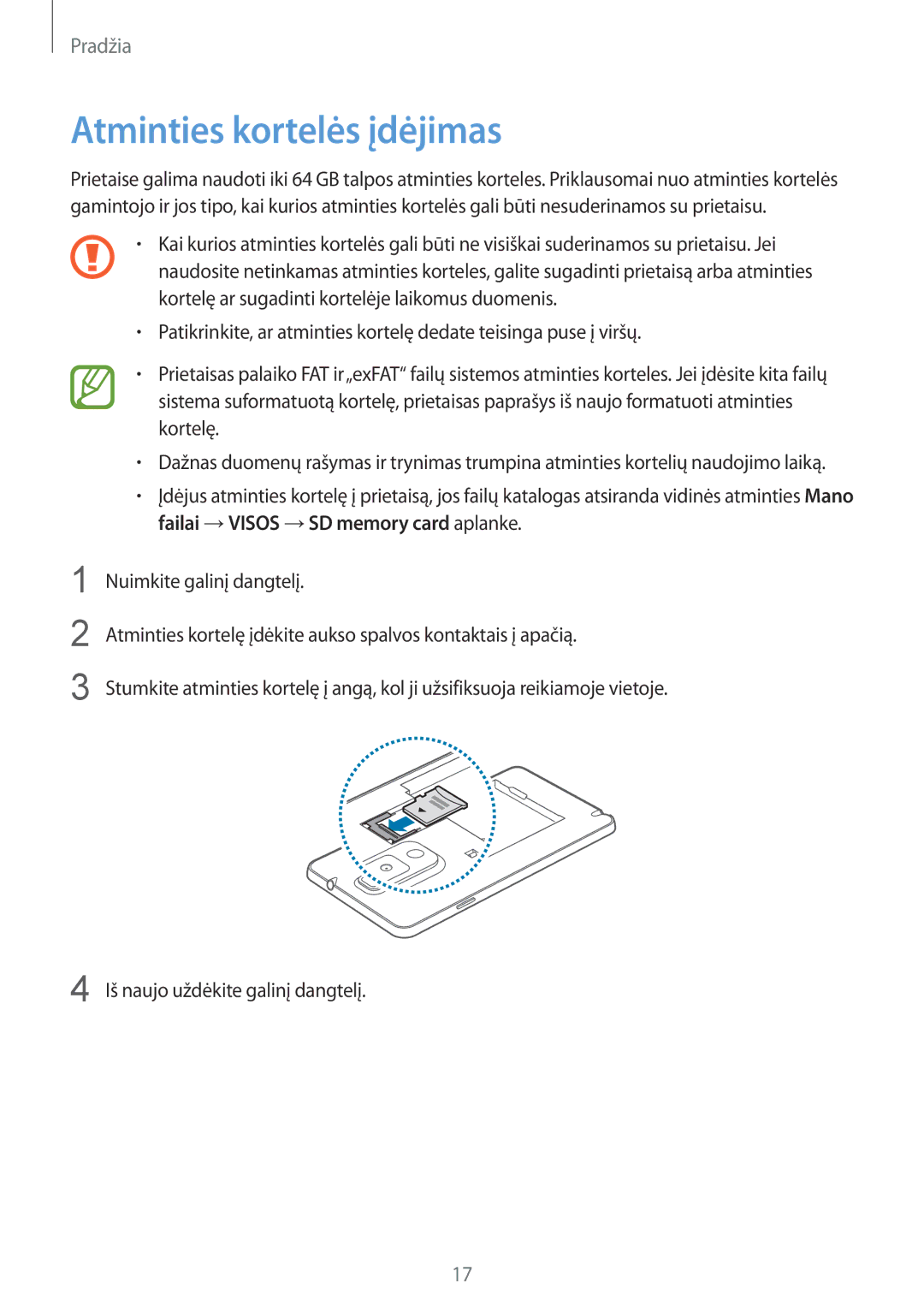 Samsung SM-N9005WDESEB, SM-N9005ZKESEB, SM-N9005ZWESEB manual Atminties kortelės įdėjimas 