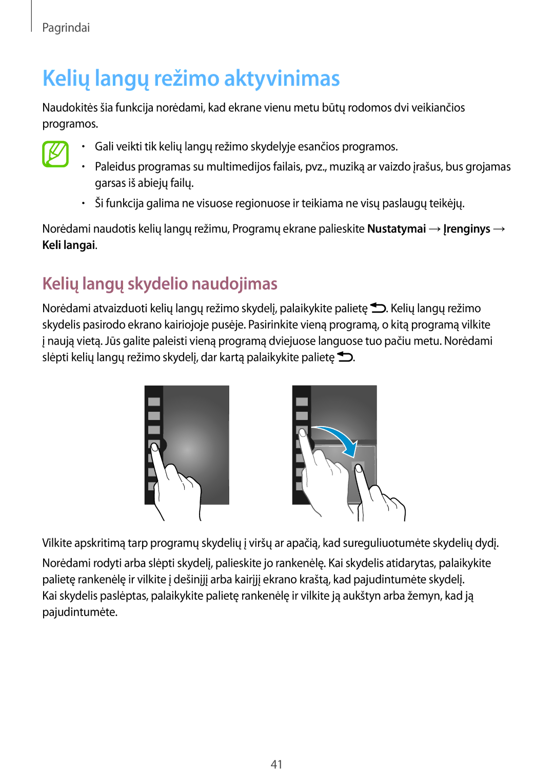 Samsung SM-N9005WDESEB, SM-N9005ZKESEB manual Kelių langų režimo aktyvinimas, Kelių langų skydelio naudojimas, Keli langai 