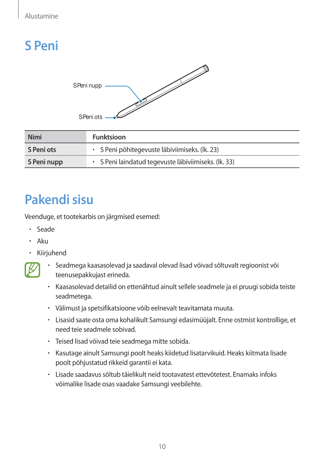 Samsung SM-N9005ZWESEB, SM-N9005ZKESEB, SM-N9005WDESEB manual Peni, Pakendi sisu 