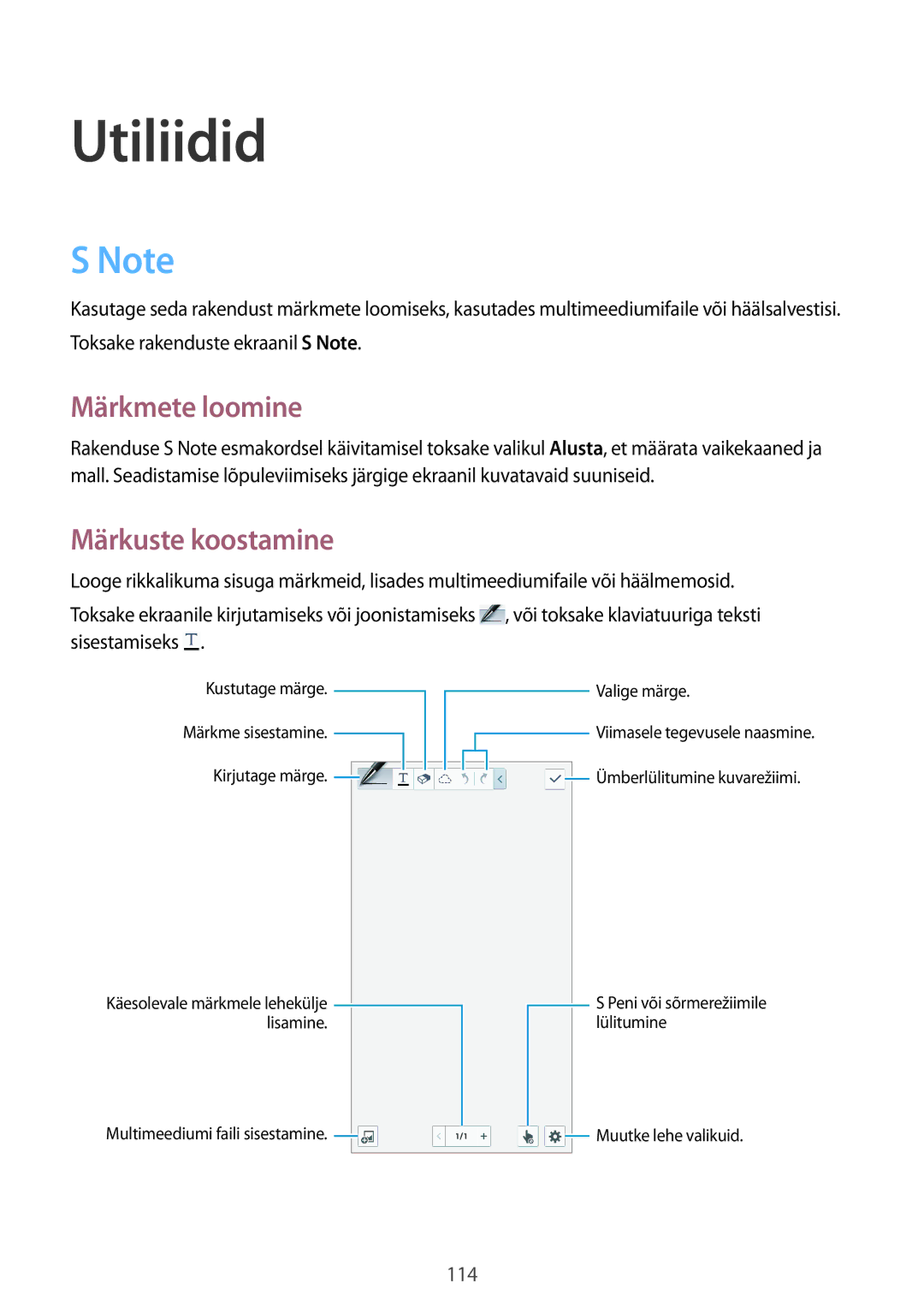 Samsung SM-N9005ZKESEB, SM-N9005ZWESEB, SM-N9005WDESEB manual Märkmete loomine, Märkuste koostamine 