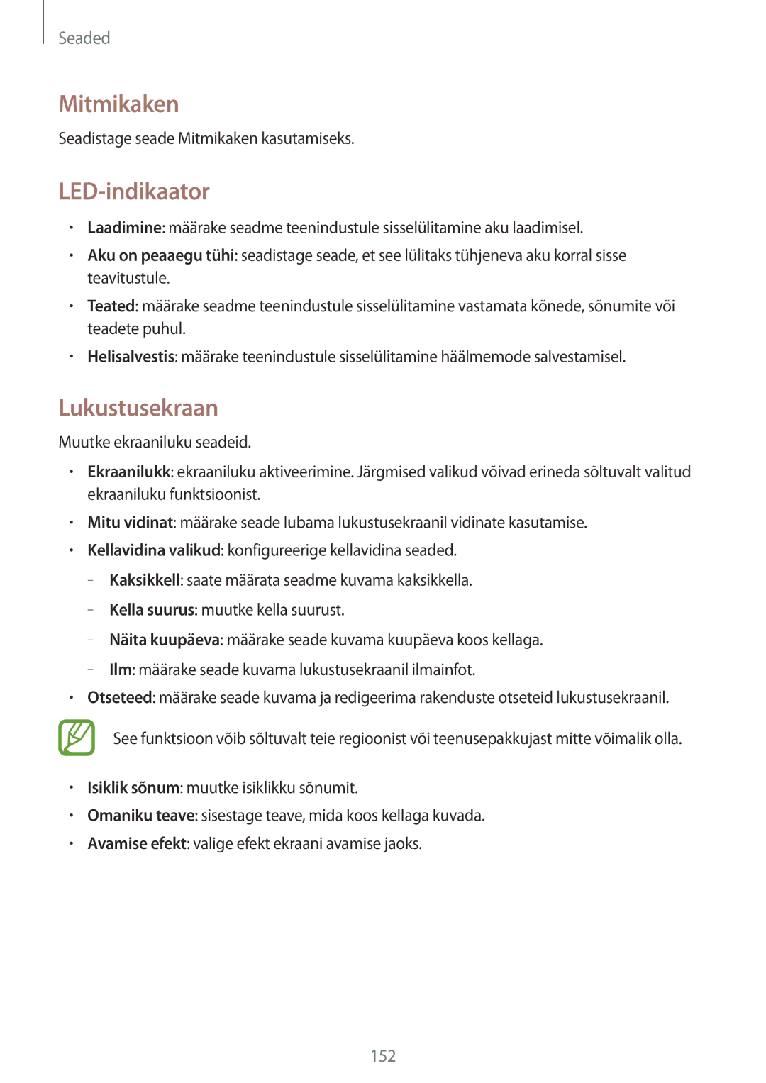 Samsung SM-N9005WDESEB, SM-N9005ZKESEB, SM-N9005ZWESEB manual Mitmikaken, LED-indikaator, Lukustusekraan 