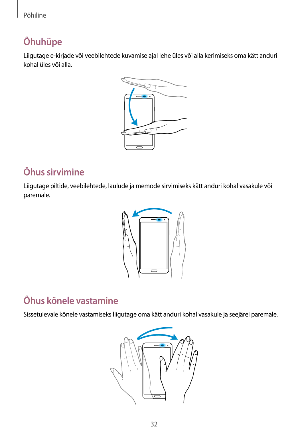 Samsung SM-N9005WDESEB, SM-N9005ZKESEB, SM-N9005ZWESEB manual Õhuhüpe, Õhus sirvimine, Õhus kõnele vastamine 