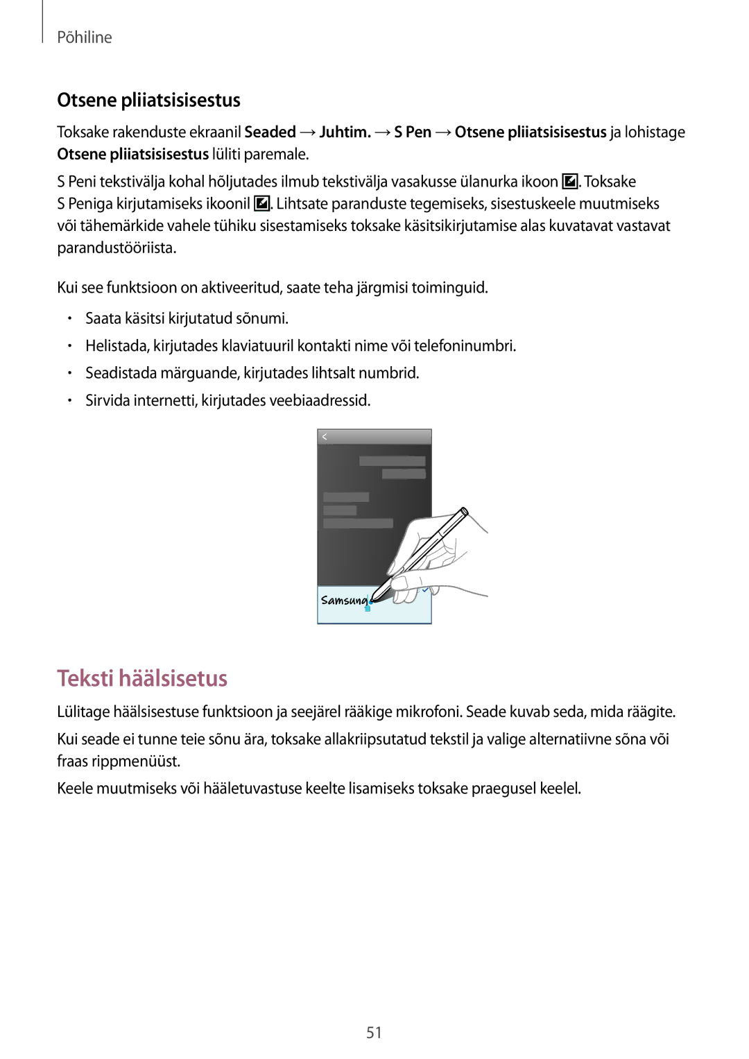 Samsung SM-N9005ZKESEB, SM-N9005ZWESEB, SM-N9005WDESEB manual Teksti häälsisetus, Otsene pliiatsisisestus 