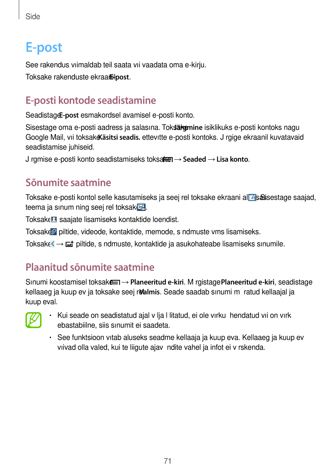 Samsung SM-N9005WDESEB, SM-N9005ZKESEB, SM-N9005ZWESEB manual Posti kontode seadistamine 