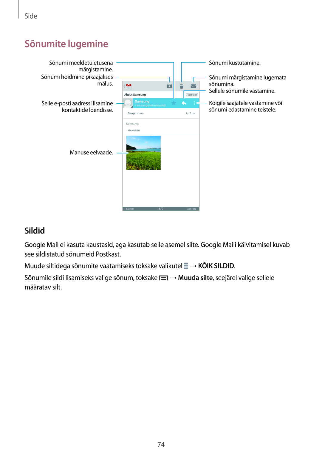 Samsung SM-N9005WDESEB, SM-N9005ZKESEB, SM-N9005ZWESEB manual Sõnumite lugemine, Sildid 