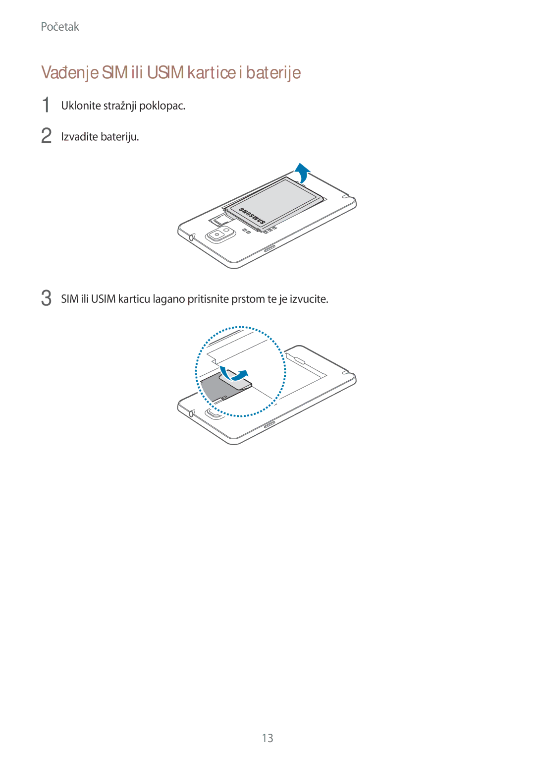 Samsung SM-N9005ZKESEE, SM-N9005ZKEVIP, SM-N9005ZKETWO, SM-N9005ZWESEE manual Vađenje SIM ili Usim kartice i baterije 