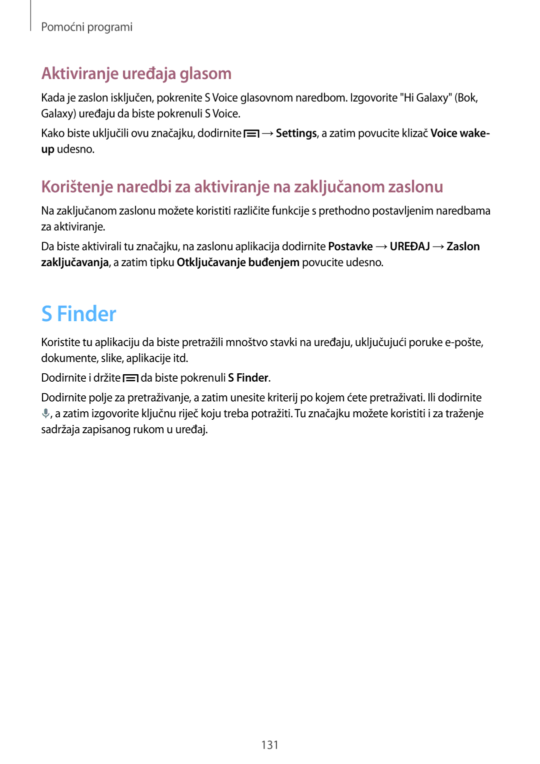 Samsung SM-N9005ZWETWO manual Finder, Aktiviranje uređaja glasom, Korištenje naredbi za aktiviranje na zaključanom zaslonu 