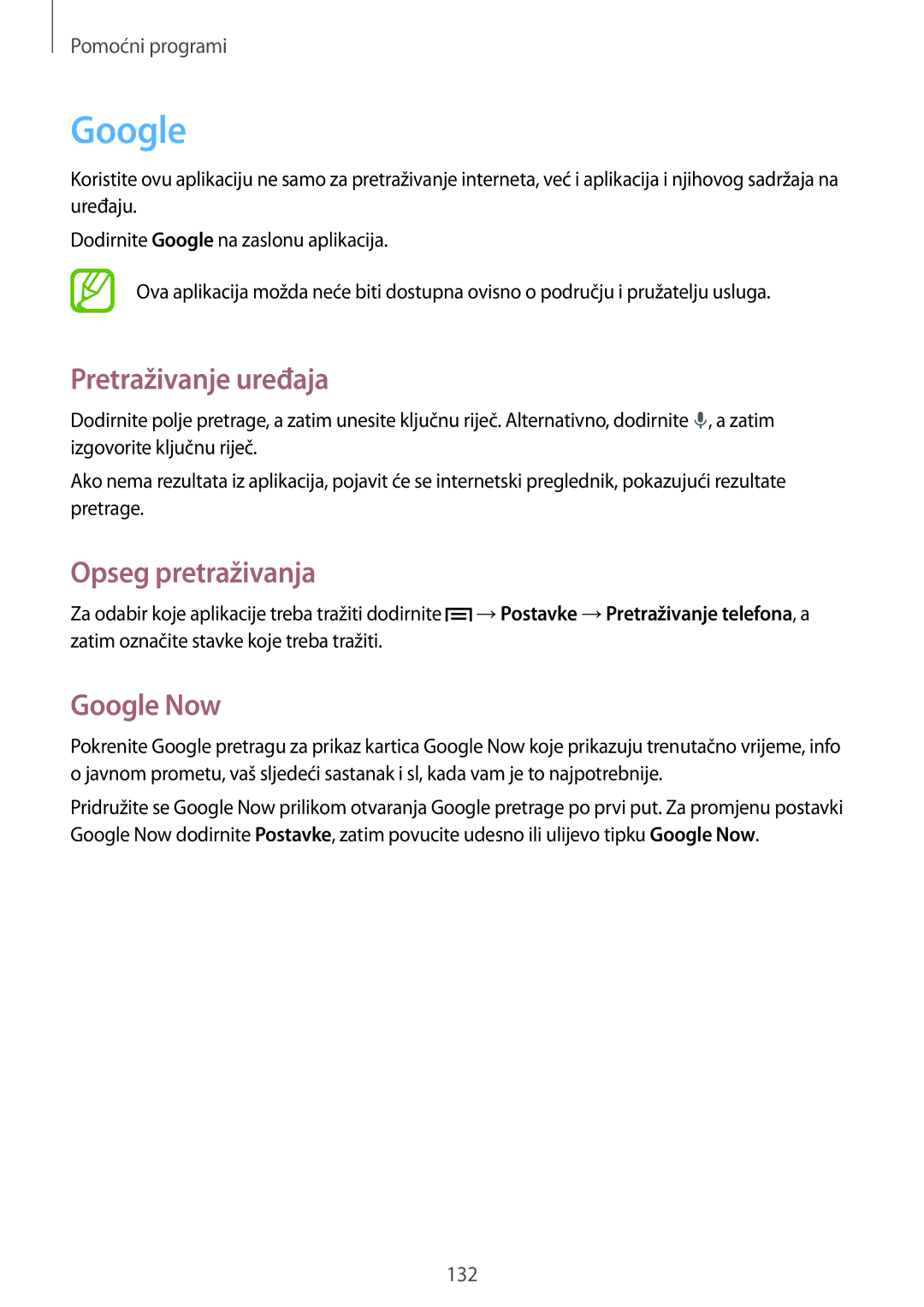 Samsung SM-N9005ZKESEE, SM-N9005ZKEVIP, SM-N9005ZKETWO manual Pretraživanje uređaja, Opseg pretraživanja, Google Now 