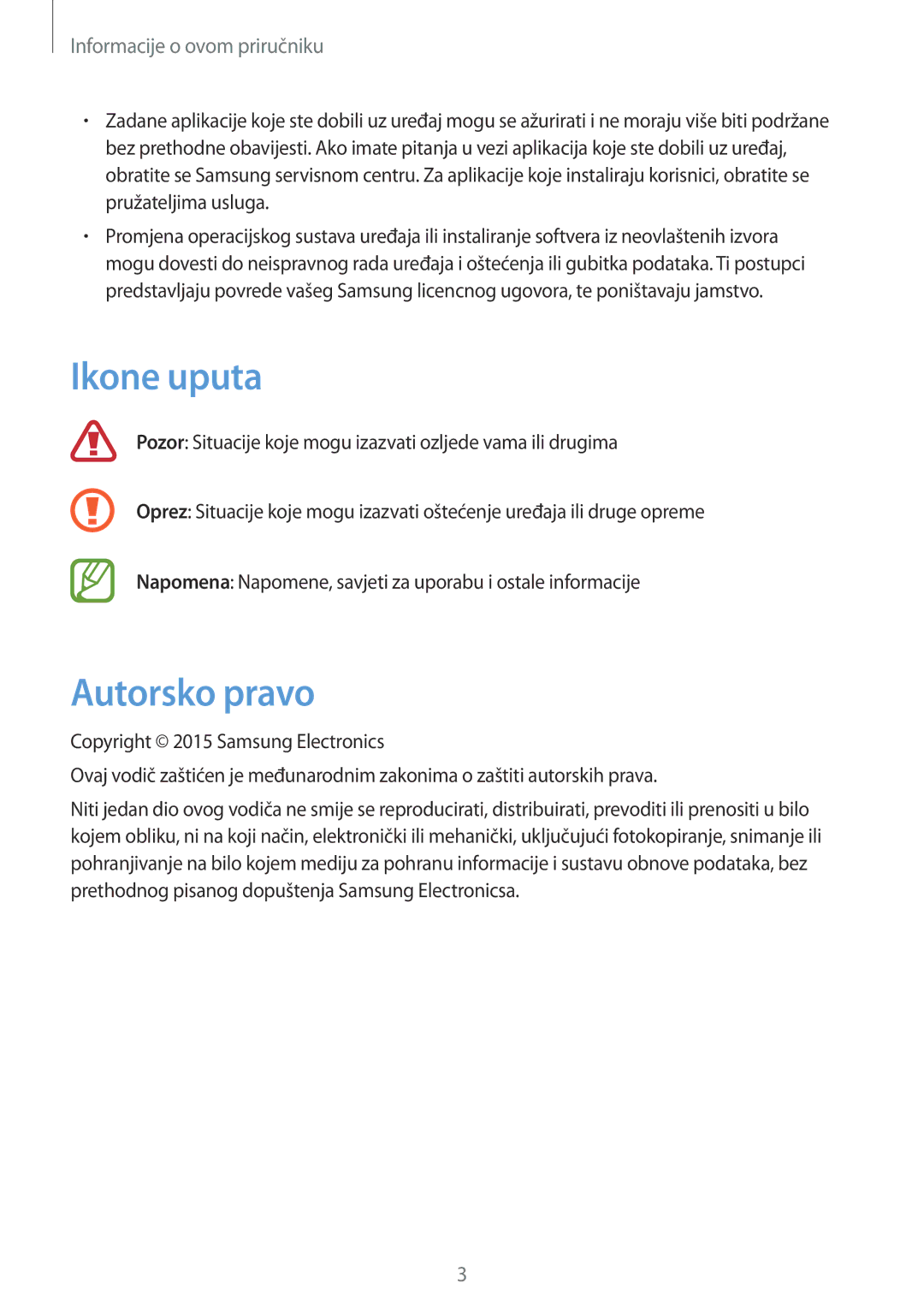 Samsung SM-N9005ZKECRO, SM-N9005ZKEVIP, SM-N9005ZKETWO, SM-N9005ZWESEE, SM-N9005ZWEVIP manual Ikone uputa, Autorsko pravo 