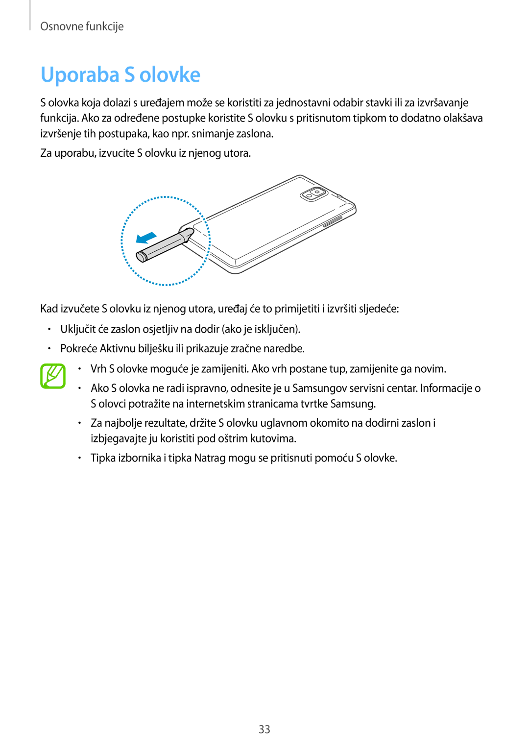 Samsung SM-N9005ZWETWO, SM-N9005ZKEVIP, SM-N9005ZKETWO, SM-N9005ZWESEE, SM-N9005ZKECRO, SM-N9005ZWEVIP manual Uporaba S olovke 