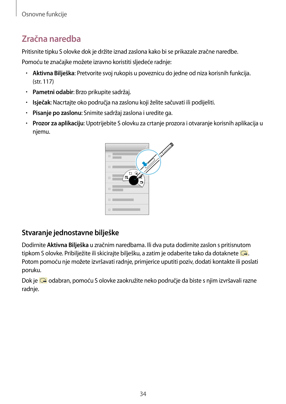 Samsung SM-N9005ZKESEE, SM-N9005ZKEVIP, SM-N9005ZKETWO, SM-N9005ZWESEE manual Zračna naredba, Stvaranje jednostavne bilješke 