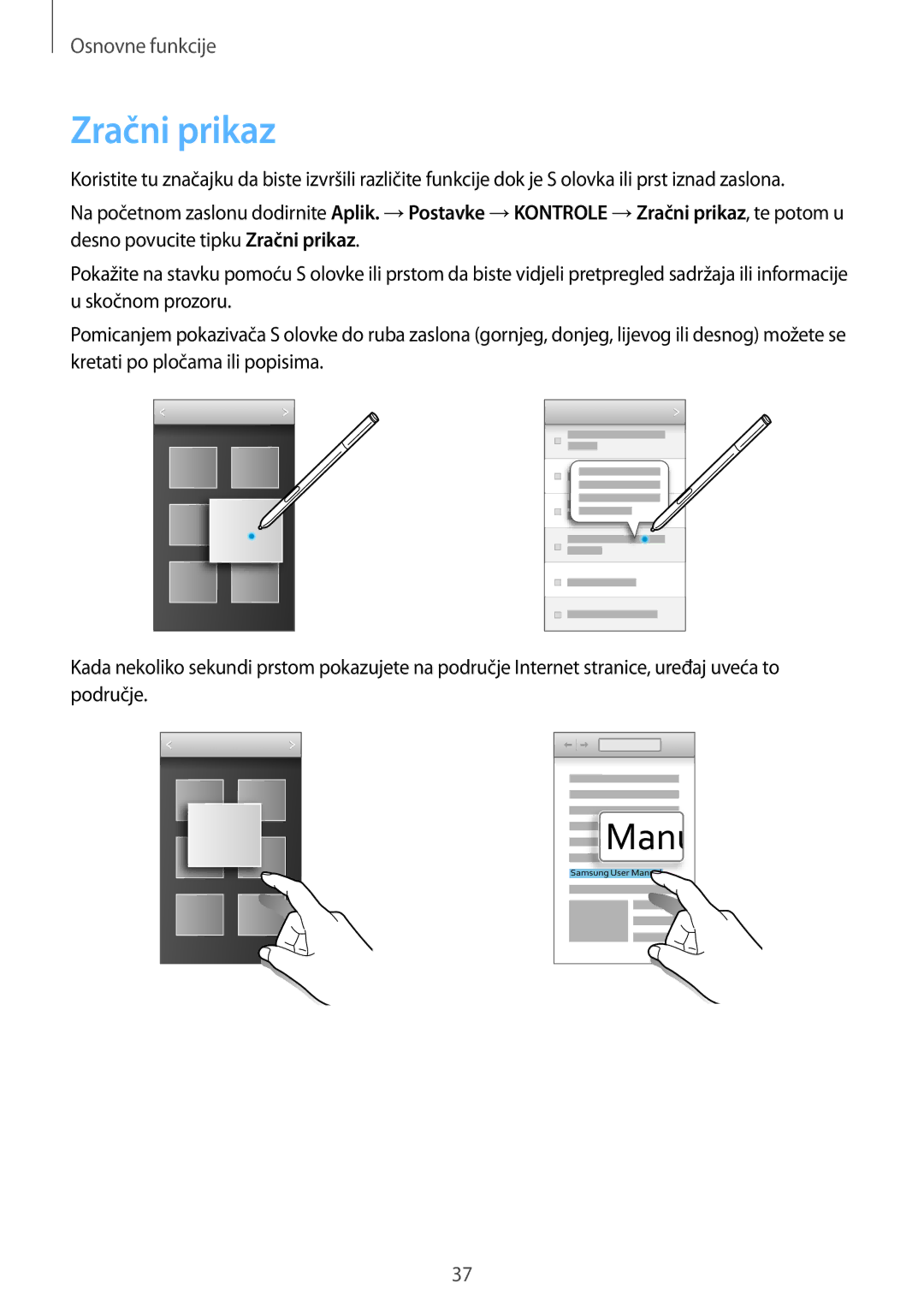 Samsung SM-N9005ZWESEE, SM-N9005ZKEVIP, SM-N9005ZKETWO, SM-N9005ZKECRO, SM-N9005ZWEVIP, SM-N9005ZWETWO manual Zračni prikaz 