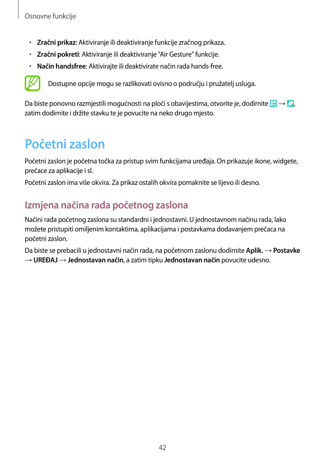 Samsung SM-N9005ZKEVIP, SM-N9005ZKETWO, SM-N9005ZWESEE, SM-N9005ZKECRO Početni zaslon, Izmjena načina rada početnog zaslona 