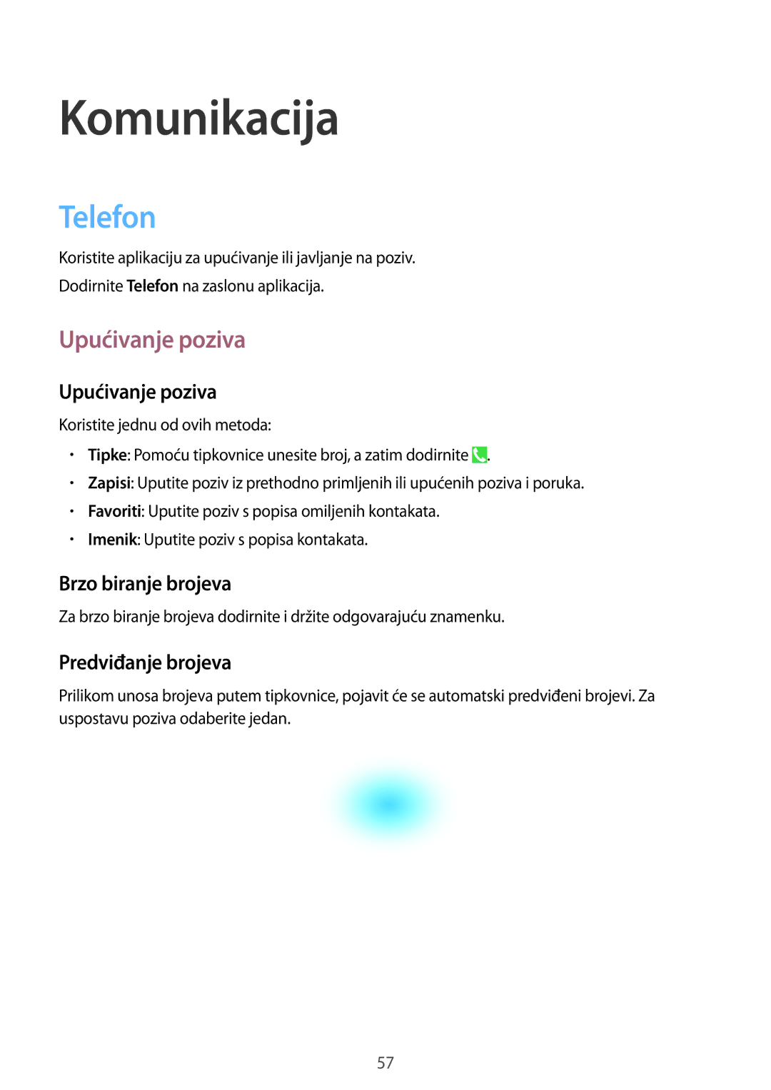 Samsung SM-N9005ZKETWO, SM-N9005ZKEVIP manual Telefon, Upućivanje poziva, Brzo biranje brojeva, Predviđanje brojeva 