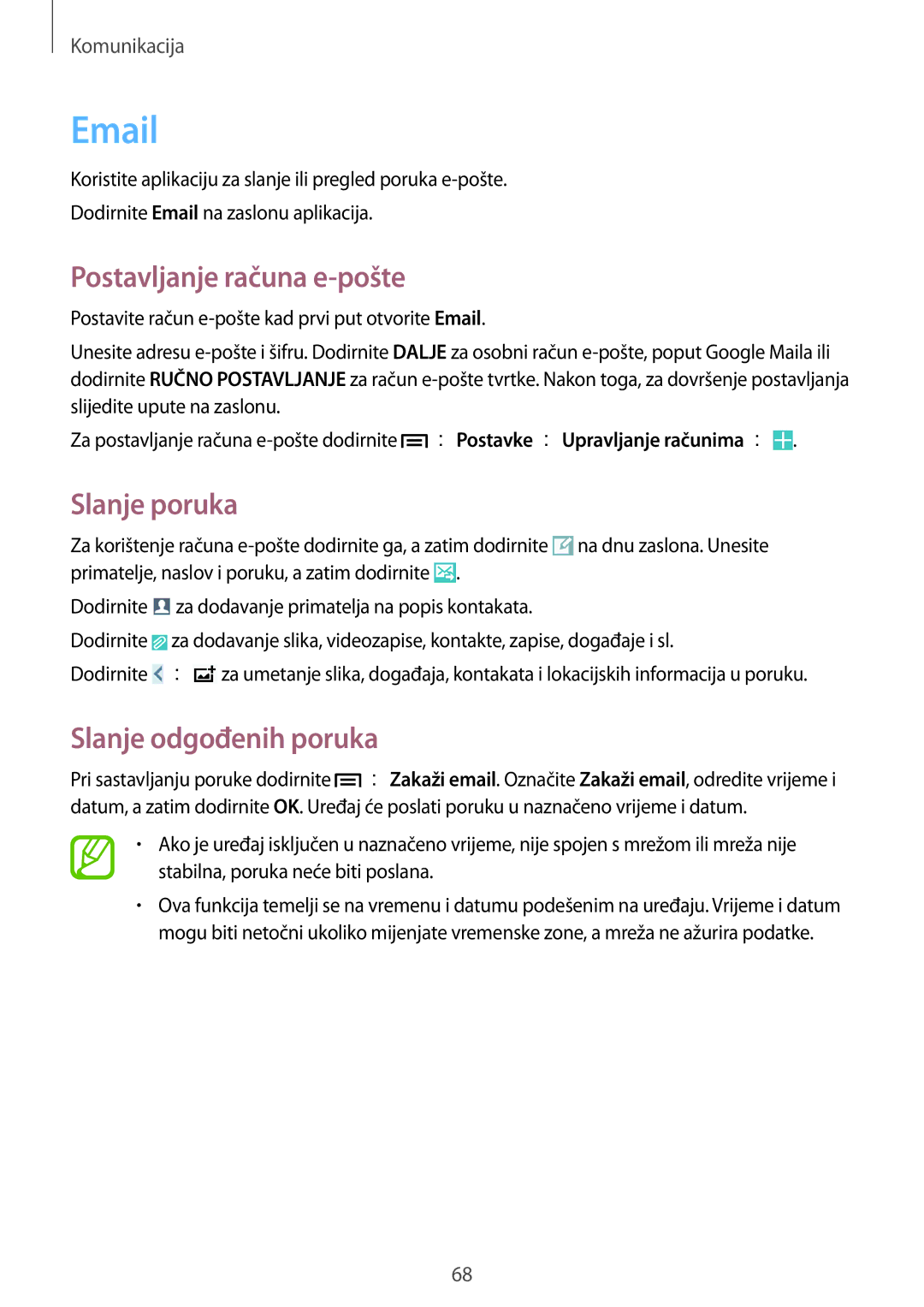 Samsung SM-N9005ZWETWO, SM-N9005ZKEVIP, SM-N9005ZKETWO, SM-N9005ZWESEE, SM-N9005ZKECRO manual Postavljanje računa e-pošte 