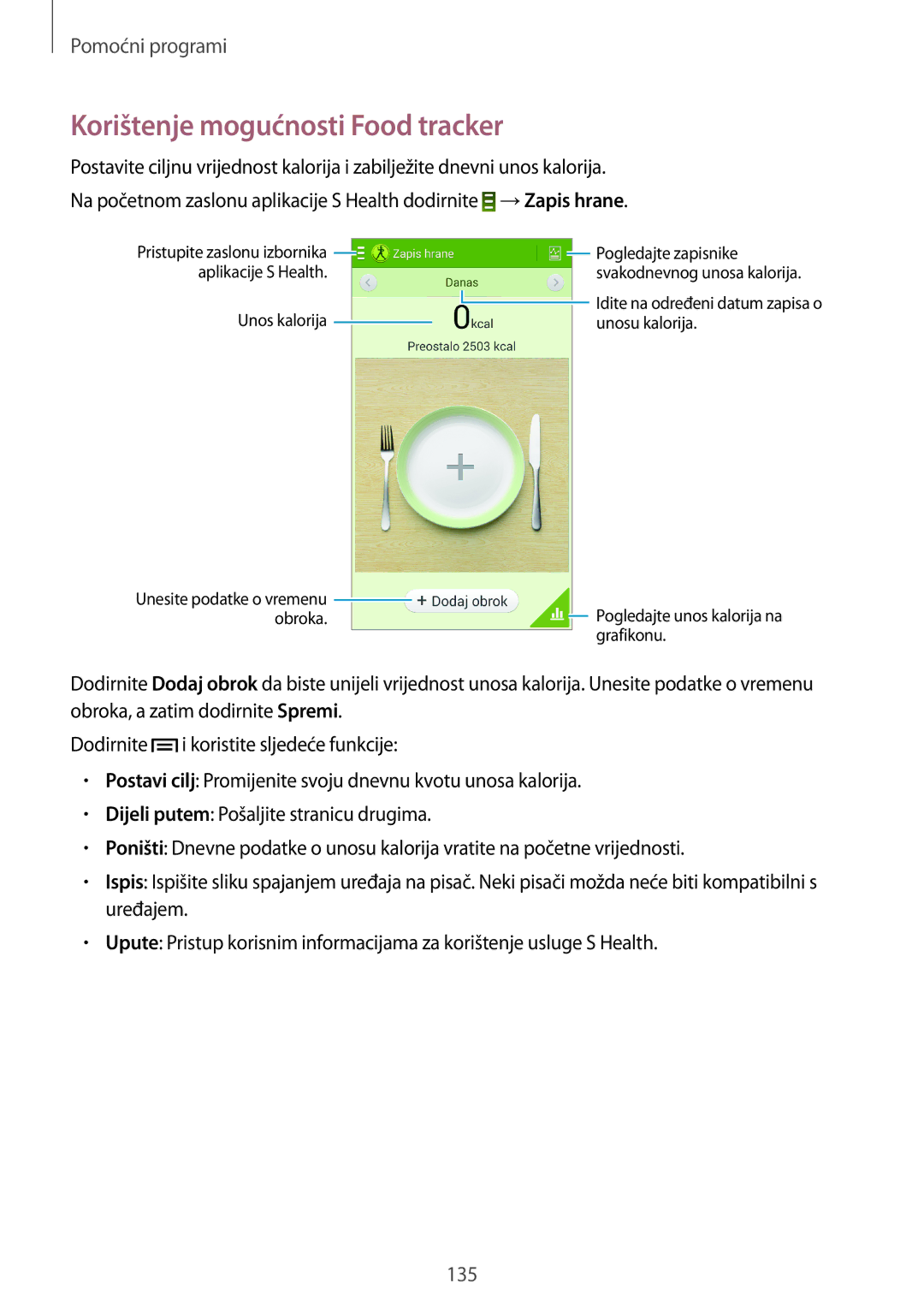 Samsung SM-N9005ZWESEE, SM-N9005ZKEVIP, SM-N9005ZKETWO, SM-N9005ZKECRO, SM-N9005ZWEVIP Korištenje mogućnosti Food tracker 