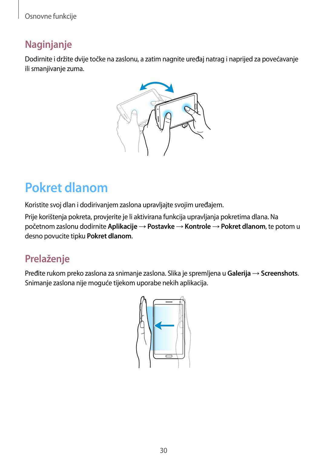 Samsung SM-N9005ZWESEE, SM-N9005ZKEVIP, SM-N9005ZKETWO, SM-N9005ZKECRO, SM-N9005ZWEVIP Pokret dlanom, Naginjanje, Prelaženje 