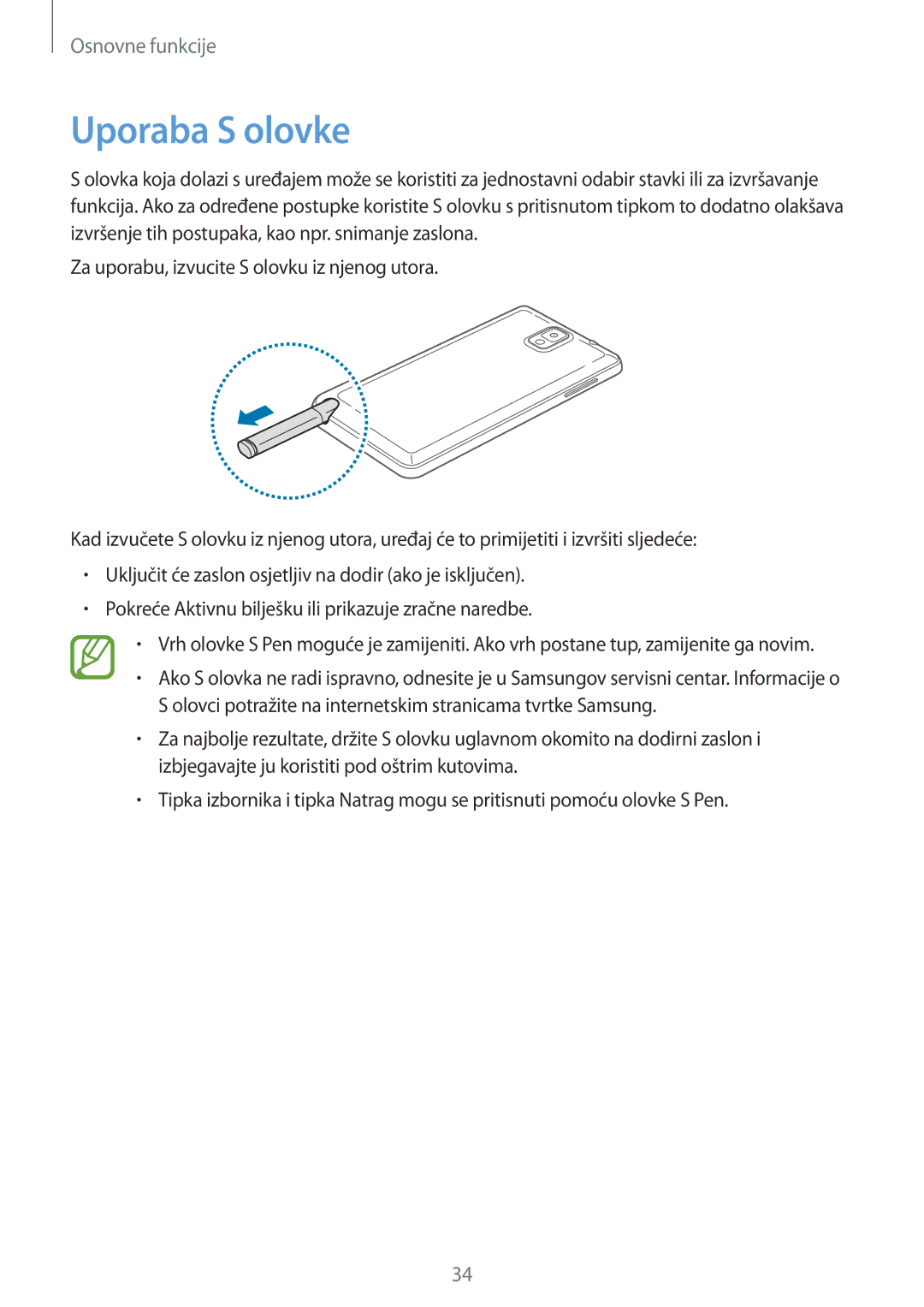 Samsung SM-N9005ZKESEE, SM-N9005ZKEVIP, SM-N9005ZKETWO, SM-N9005ZWESEE, SM-N9005ZKECRO, SM-N9005ZWEVIP manual Uporaba S olovke 