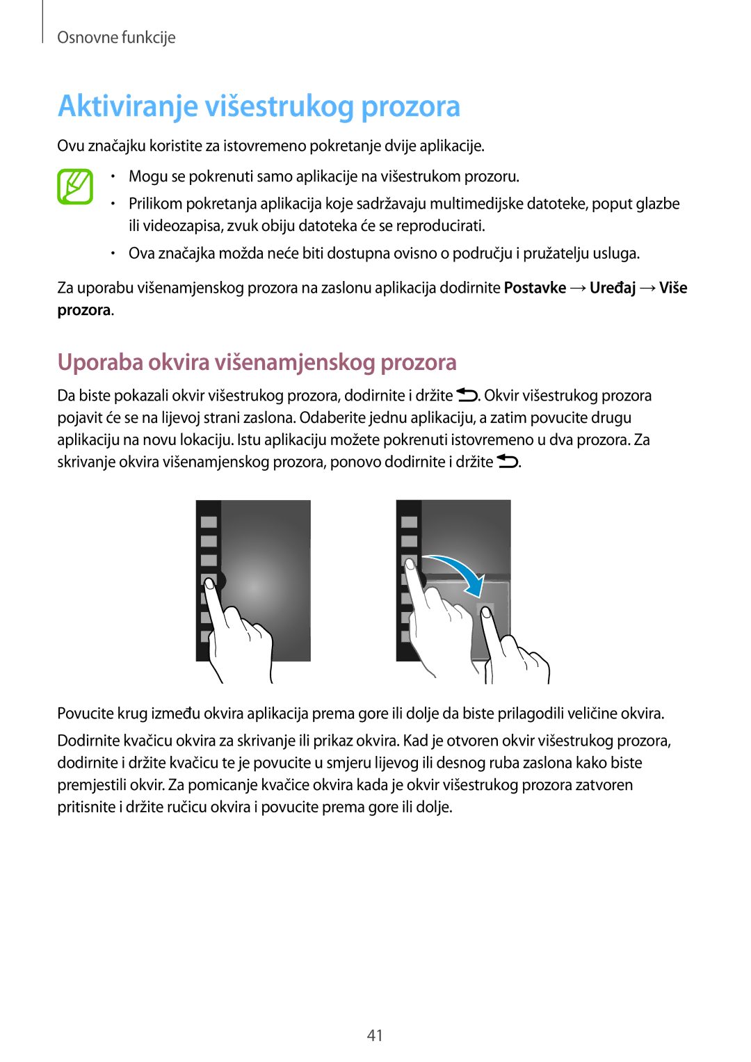 Samsung SM-N9005ZKESEE, SM-N9005ZKEVIP Aktiviranje višestrukog prozora, Uporaba okvira višenamjenskog prozora, Prozora 