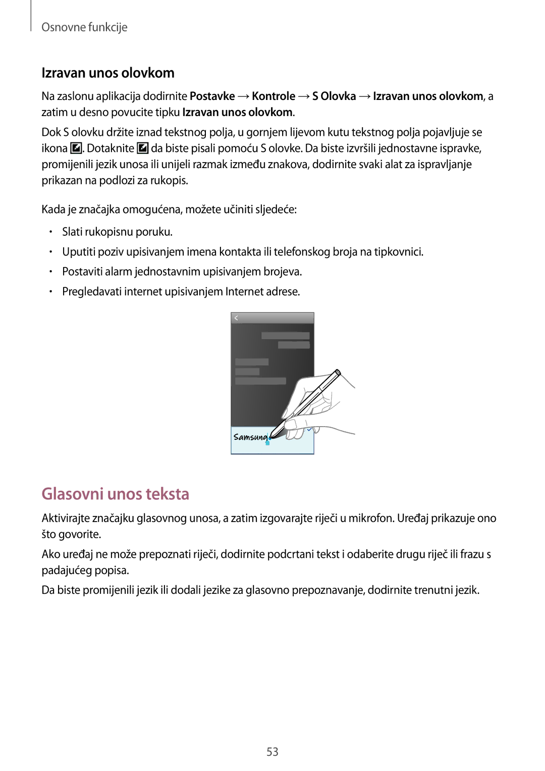 Samsung SM-N9005ZWEVIP, SM-N9005ZKEVIP, SM-N9005ZKETWO, SM-N9005ZWESEE manual Glasovni unos teksta, Izravan unos olovkom 