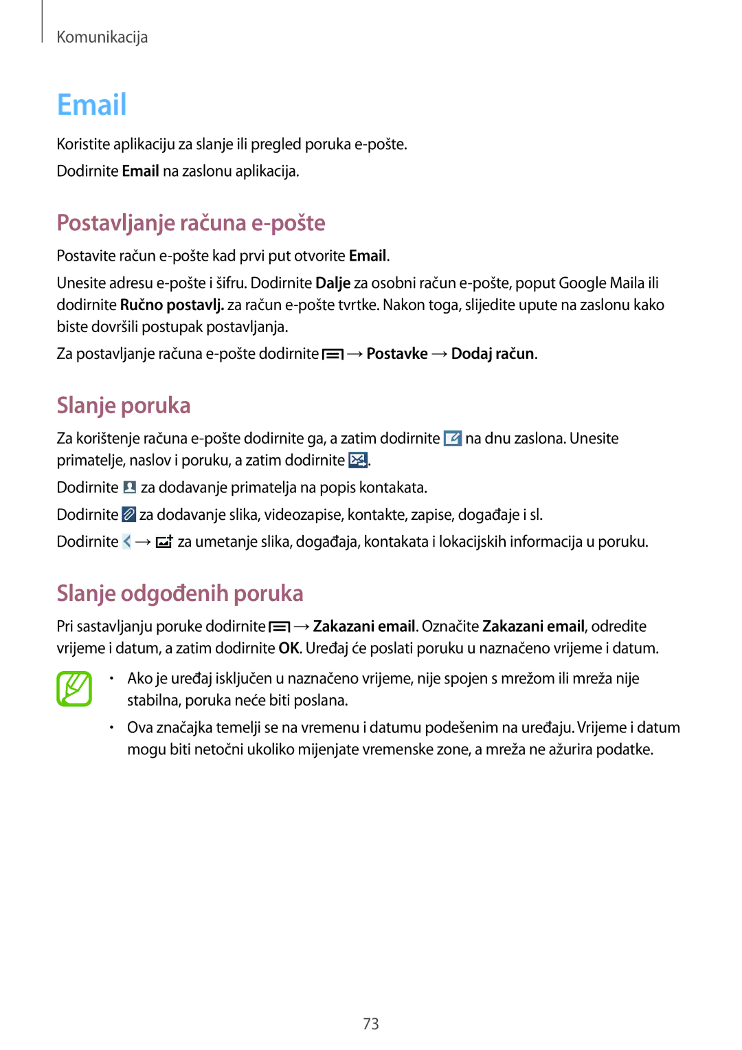 Samsung SM-N9005ZKECRO, SM-N9005ZKEVIP, SM-N9005ZKETWO, SM-N9005ZWESEE, SM-N9005ZWEVIP manual Postavljanje računa e-pošte 