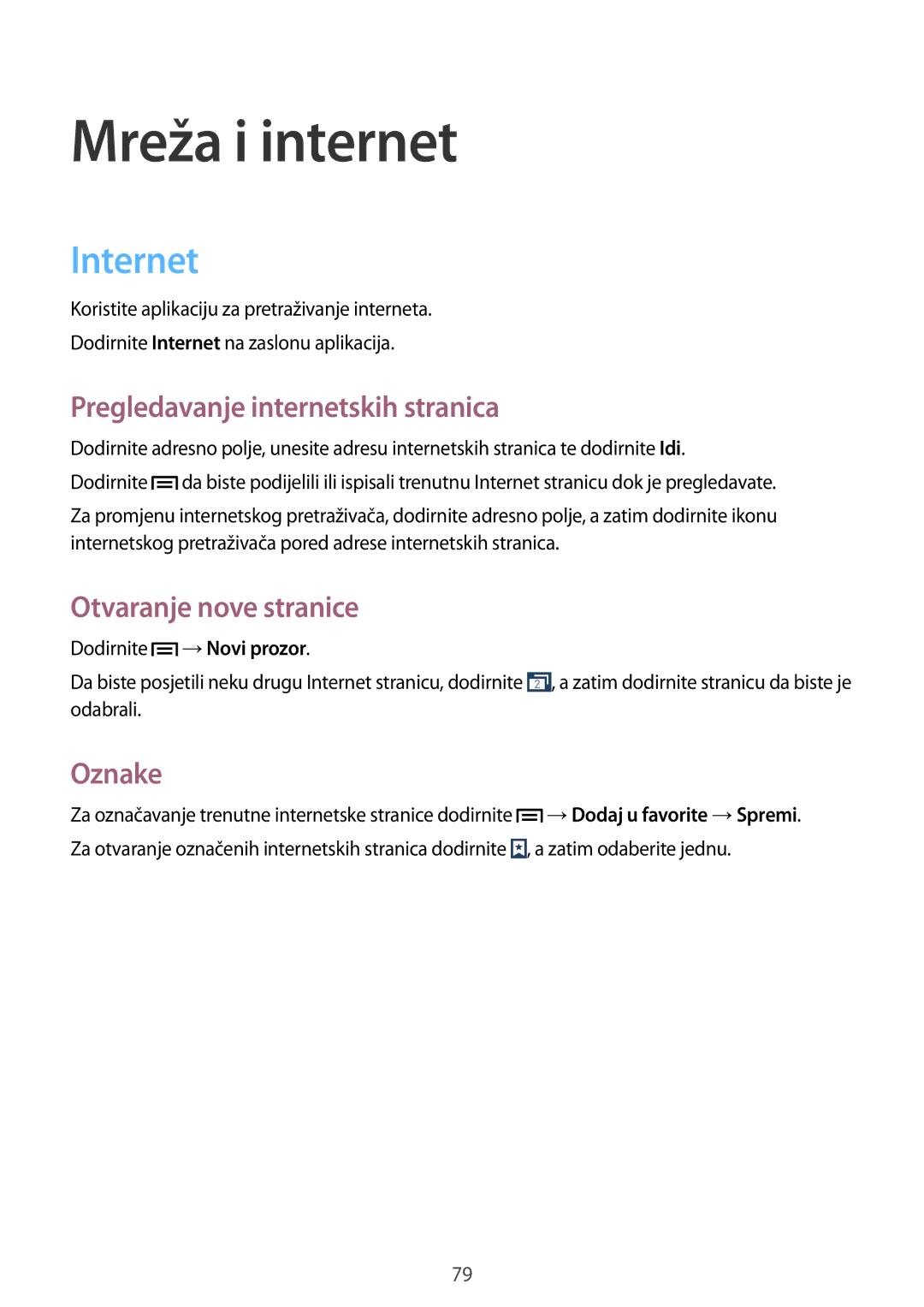 Samsung SM-N9005ZWESEE, SM-N9005ZKEVIP manual Internet, Pregledavanje internetskih stranica, Otvaranje nove stranice, Oznake 