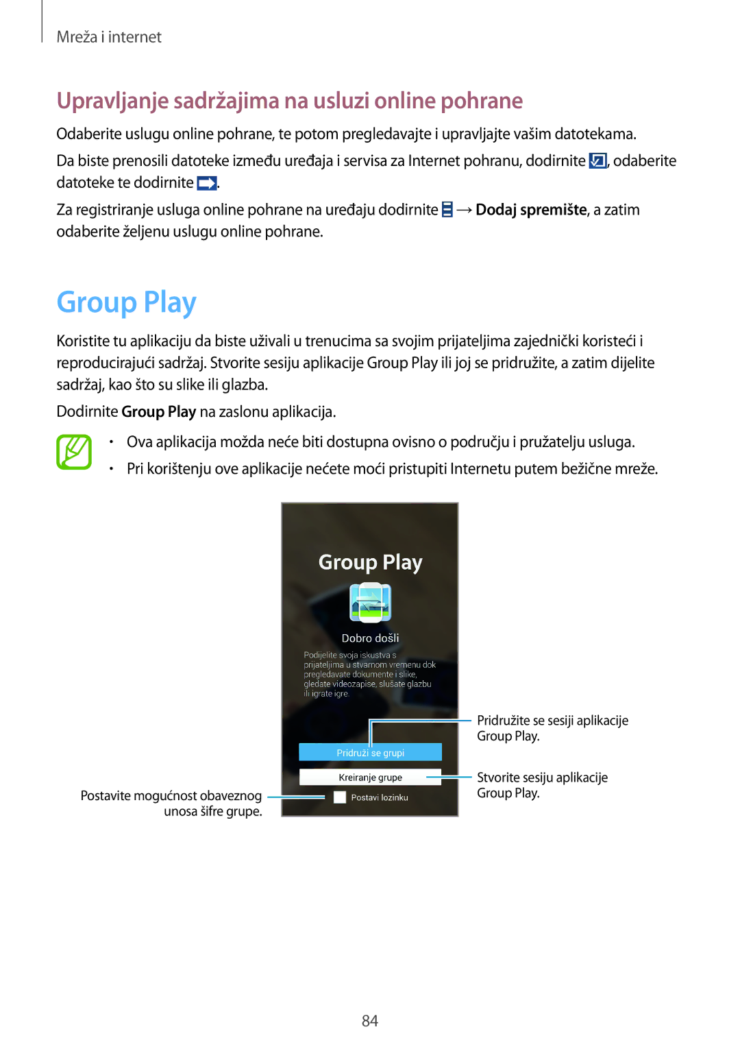 Samsung SM-N9005ZKEVIP, SM-N9005ZKETWO, SM-N9005ZWESEE manual Group Play, Upravljanje sadržajima na usluzi online pohrane 