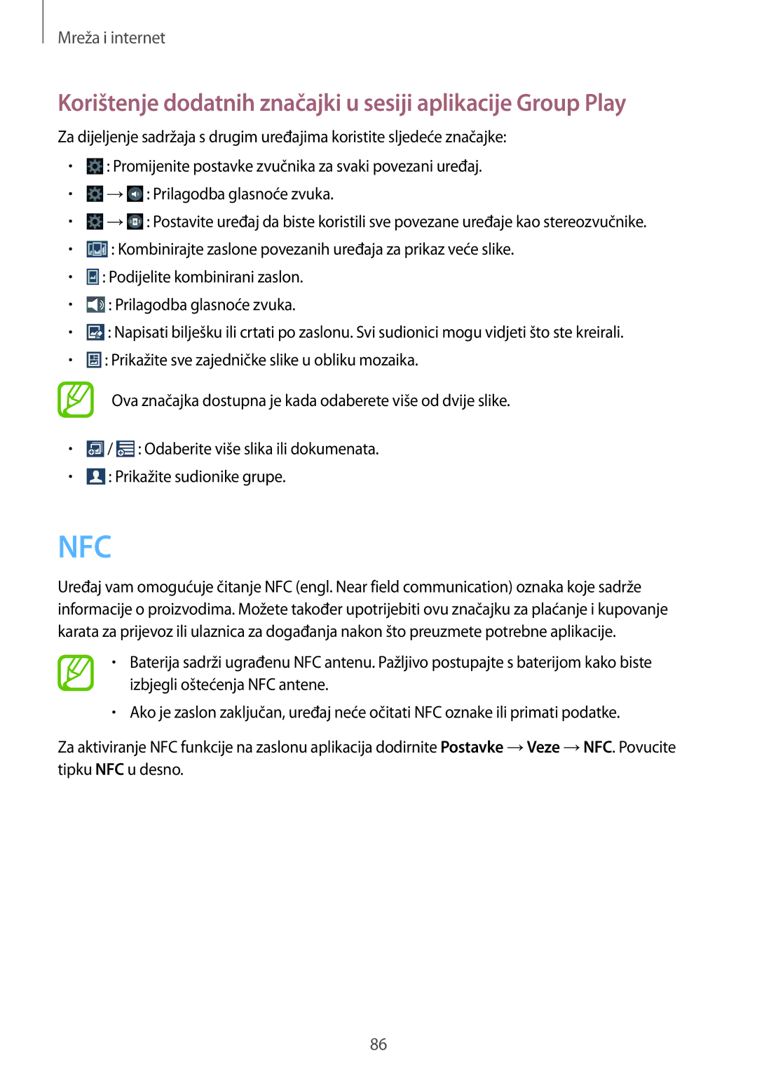 Samsung SM-N9005ZWESEE, SM-N9005ZKEVIP, SM-N9005ZKETWO Nfc, Korištenje dodatnih značajki u sesiji aplikacije Group Play 