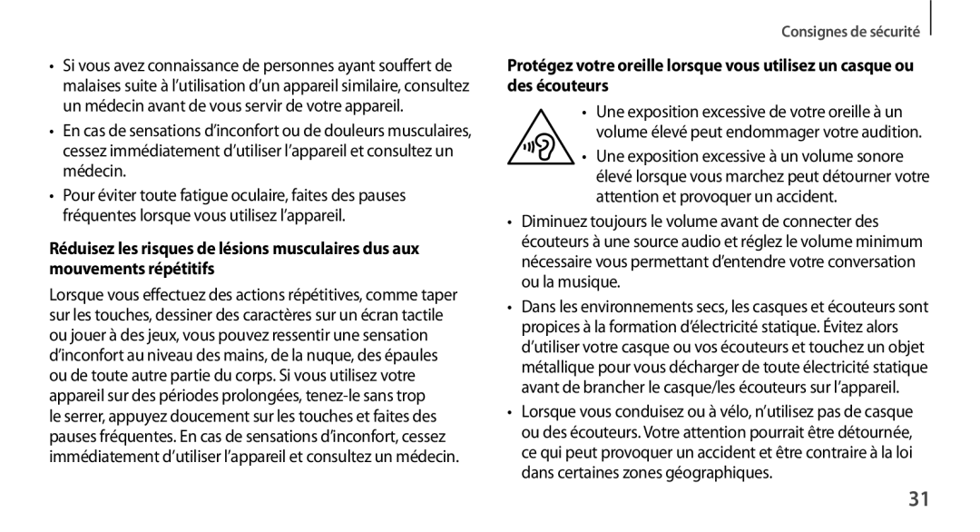Samsung SM-N9005ZKEFTM, SM-N9005ZKEXEF, SM-N9005WDEXEF, SM-N9005ZWESFR, SM-N9005ZWEFTM, SM-N9005ZKEBOG Consignes de sécurité 