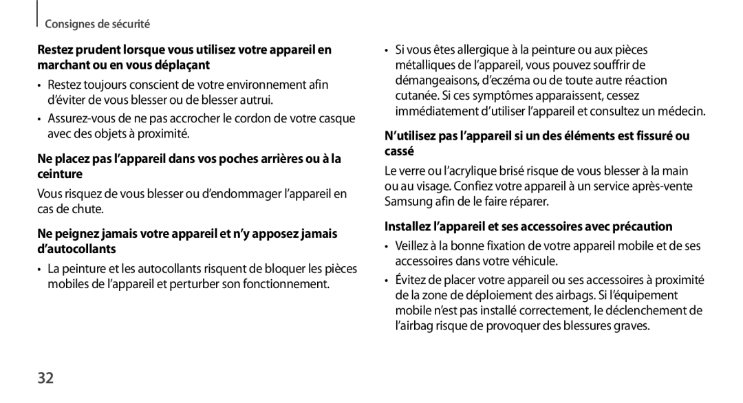 Samsung SM-N9005ZKEBOG, SM-N9005ZKEXEF, SM-N9005WDEXEF manual Installez l’appareil et ses accessoires avec précaution 