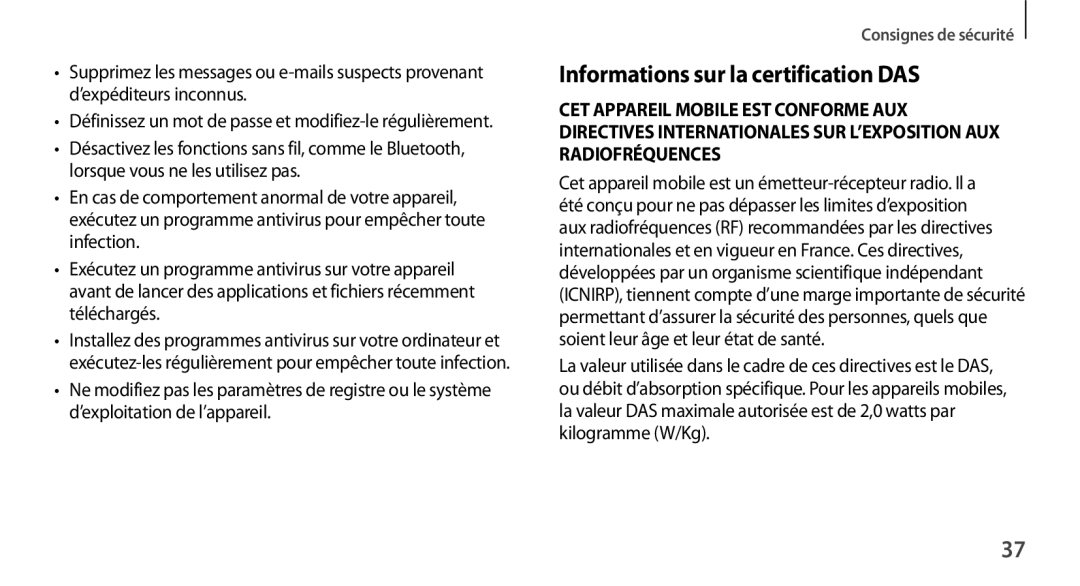 Samsung SM-N9005ZWEBOG, SM-N9005ZKEXEF, SM-N9005WDEXEF, SM-N9005ZWESFR, SM-N9005ZWEFTM Informations sur la certification DAS 