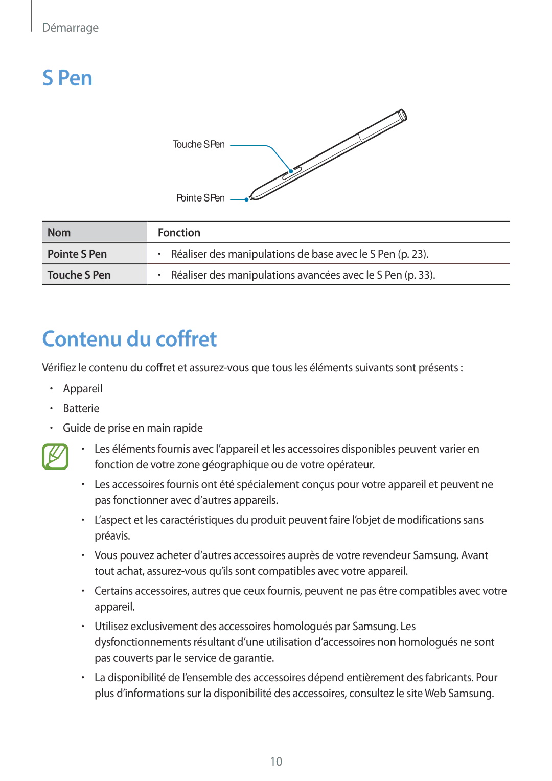 Samsung SM-N9005ZWEBOG, SM-N9005ZKEXEF, SM-N9005WDEXEF, SM-N9005ZWESFR, SM-N9005ZWEFTM, SM-N9005ZKEFTM Pen, Contenu du coffret 