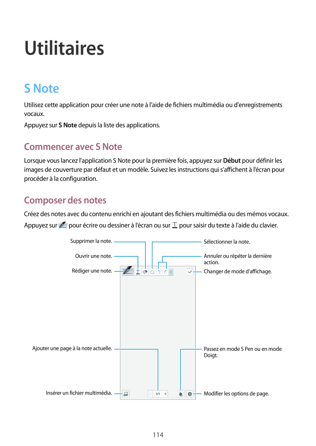 Samsung SM-N9005ZWEBOG, SM-N9005ZKEXEF, SM-N9005WDEXEF, SM-N9005ZWESFR manual Commencer avec S Note, Composer des notes 