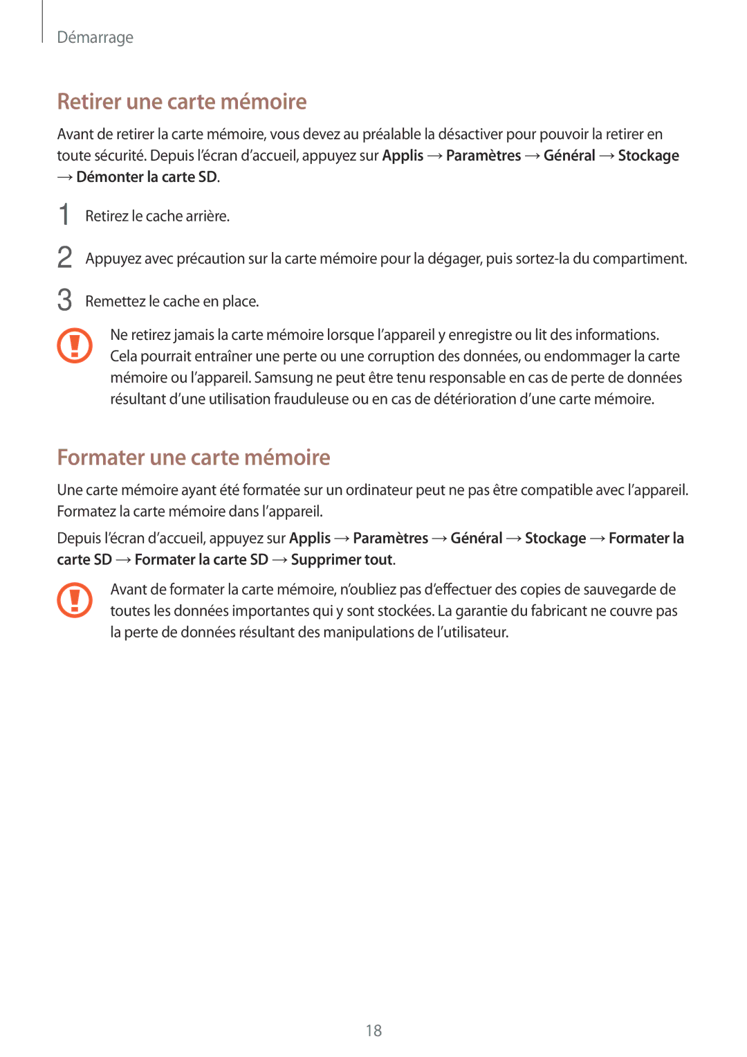 Samsung SM-N9005ZKEBOG, SM-N9005ZKEXEF manual Retirer une carte mémoire, Formater une carte mémoire, → Démonter la carte SD 