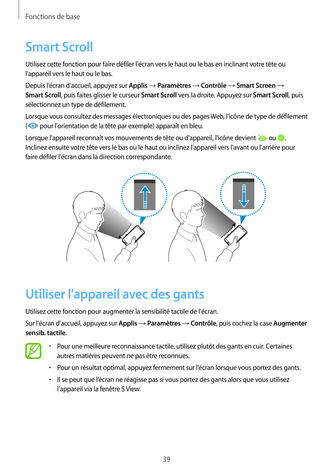 Samsung SM-N9005ZKEXEF, SM-N9005WDEXEF, SM-N9005ZWESFR, SM-N9005ZWEFTM manual Smart Scroll, Utiliser lappareil avec des gants 