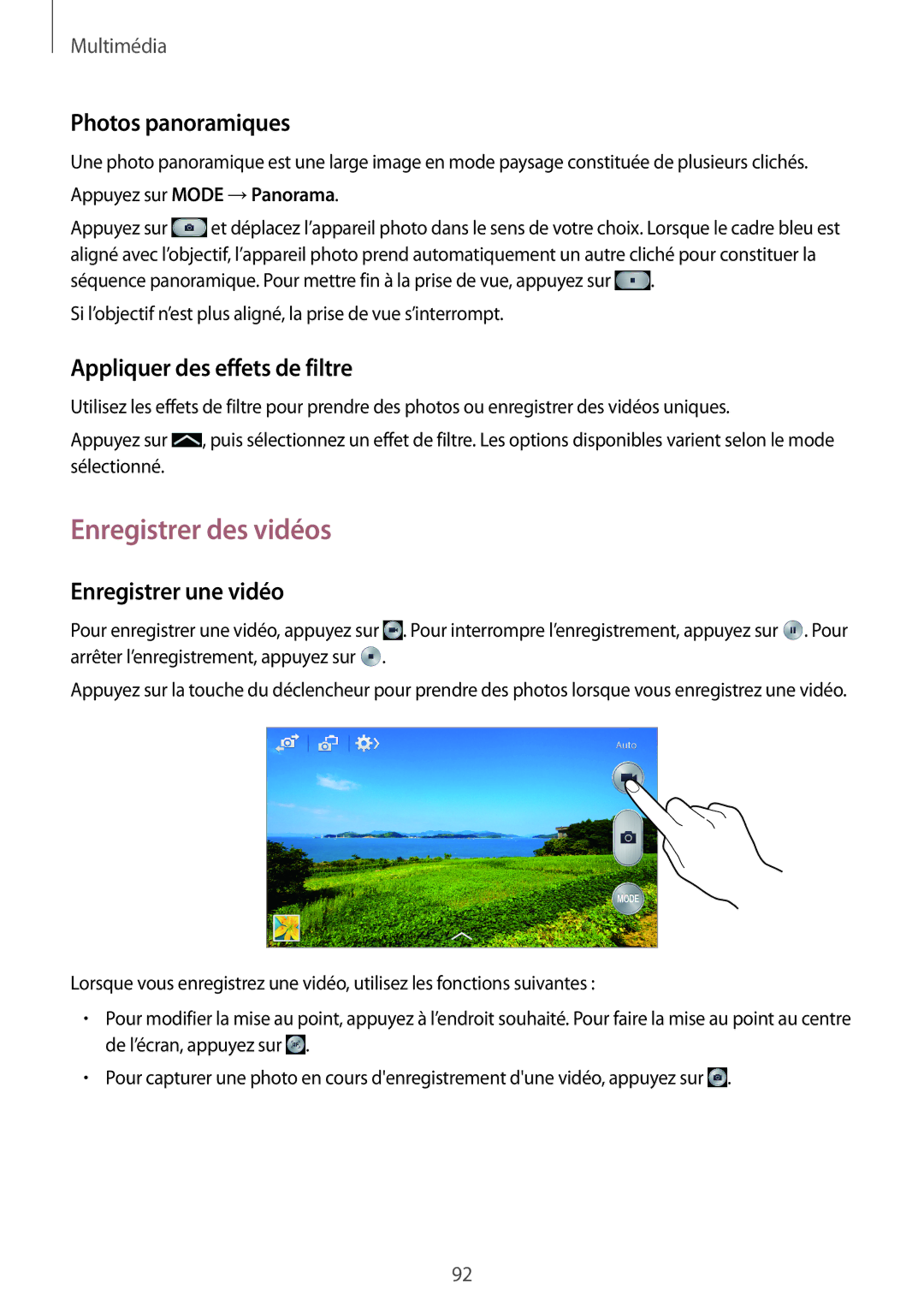 Samsung SM-N9005WDEXEF Enregistrer des vidéos, Photos panoramiques, Appliquer des effets de filtre, Enregistrer une vidéo 